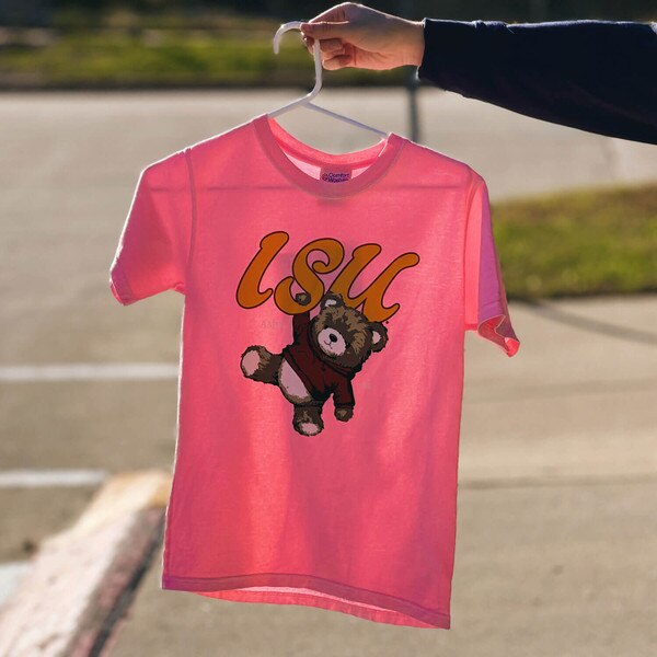 Comfort Wash Youth Cyclones Script Bear Pink Short Sleeve T-Shirt